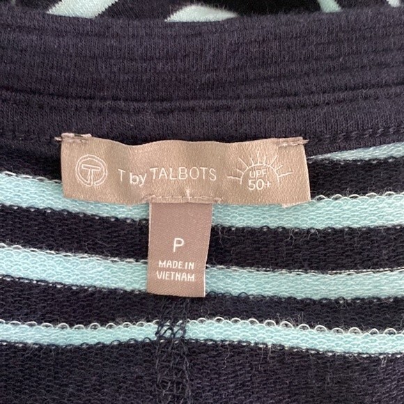 Talbots T by Talbots V-Neck Cotton Modal Stripe Dress Indigo/Gulf Stream Terry - Picture 8 of 16